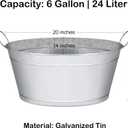 Large 6-Gallon Galvanized Tin Beverage Tub, 20x14x10 inches (Pack of 2)