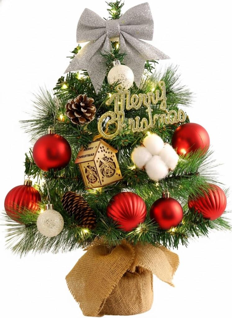 Tabletop Christmas Tree, 24inch/2ft Mini Christmas Tree, Tabletop Small Xmas Tree for Holiday Indoor DIY Christmas Decoration (Red White)