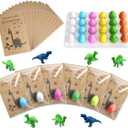 Dinosaur Party Favors Funny Mini Dinosaur Toys Dinosaur Birthday Party Supplies 24 Pack Dino Eggs and 24 Hatching Card Bulk Gifts Novelty Birthday Party Decorations for Kids Boys Girls Toddler