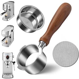 Bottomless Portafilter 51mm Compatible with CASABREWS CM5418, 5418Pro & 3700Essential - Stainless Steel 3-Ear Portafilter with Puck Screen & Filter Basket (Walnut wood)