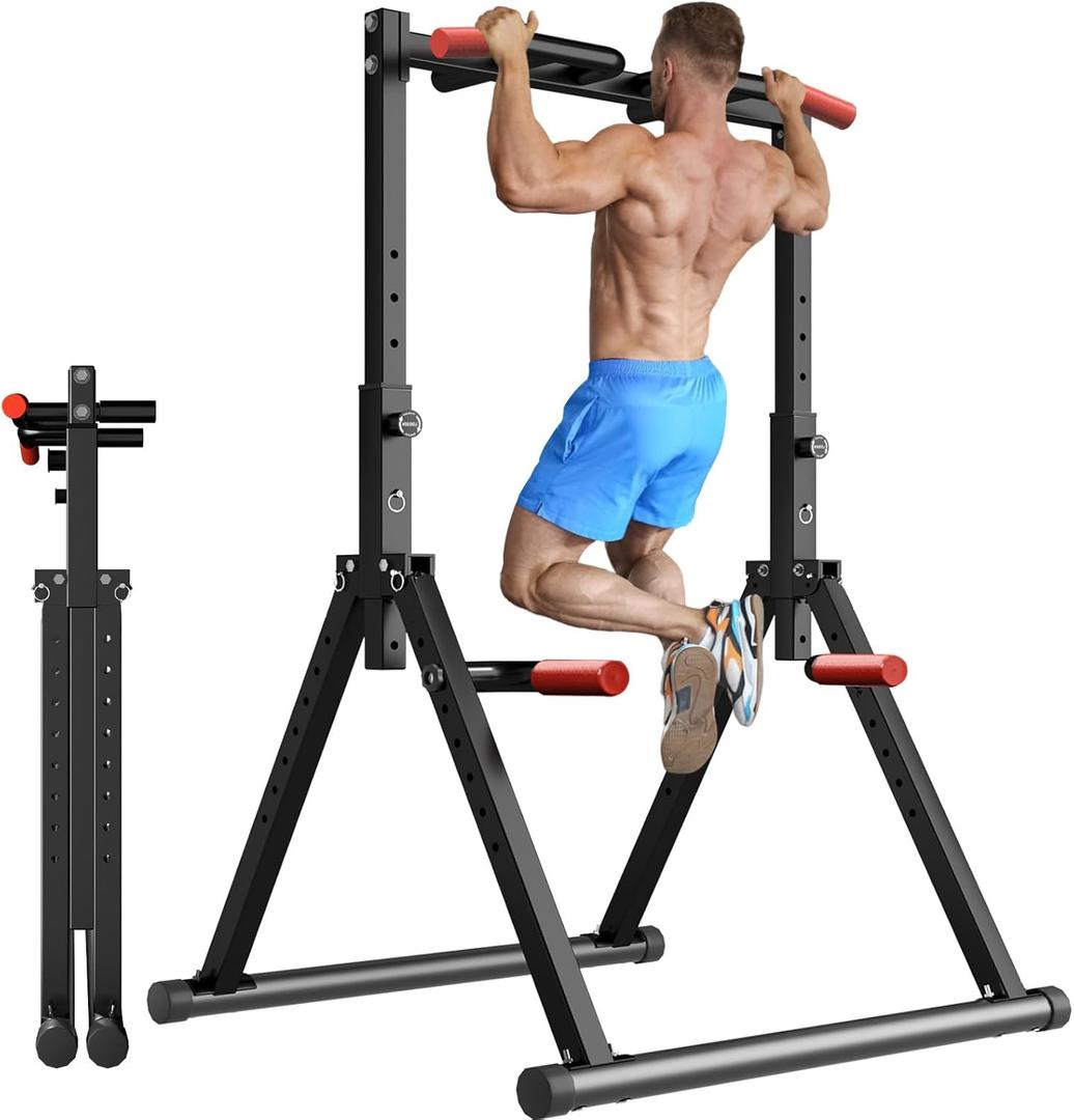 Power Tower Pull Up Dip Station Foldable, Pull Up Bar Station Adjustable, Multi-Function Home Gym, Strength Training Fitness Equipment, Triangular Design, for Home Outdoor