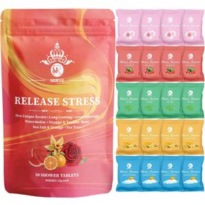 Shower Steamers Aromatherapy - 20 Pack Shower Bombs Aromatherapy Birthday Gifts for Women, Organic Watermelon, Orange & Vanilla, Sea Salt & Orange, Rose, Tea Tree, Gift for Women (Red 20-pack 5 Scents)