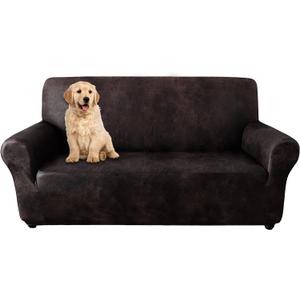 molasofa Oversized Loveseat Cover for Home Dcor, Soft Leather-Like Spandex Love seat Cover, Non-Slip 1-Piece Couch Cover for Dogs, Cats, and Kids (Oversized Loveseat,02 Chocolate)