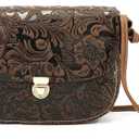 MASIWEI Genuine Leather Womens Purse Small Crossbody Bag for Women Floral Embossed Shoulder Handbags for Commute Travel