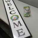 Double-Sided Welcome Porch Sign: 45 x 9 Inch Reversible Oh, Hello & Welcome Vertical Leaning Wood Sign with Removable Decorative Wreath Accent, Farmhouse Front Door Porch Decor, Black