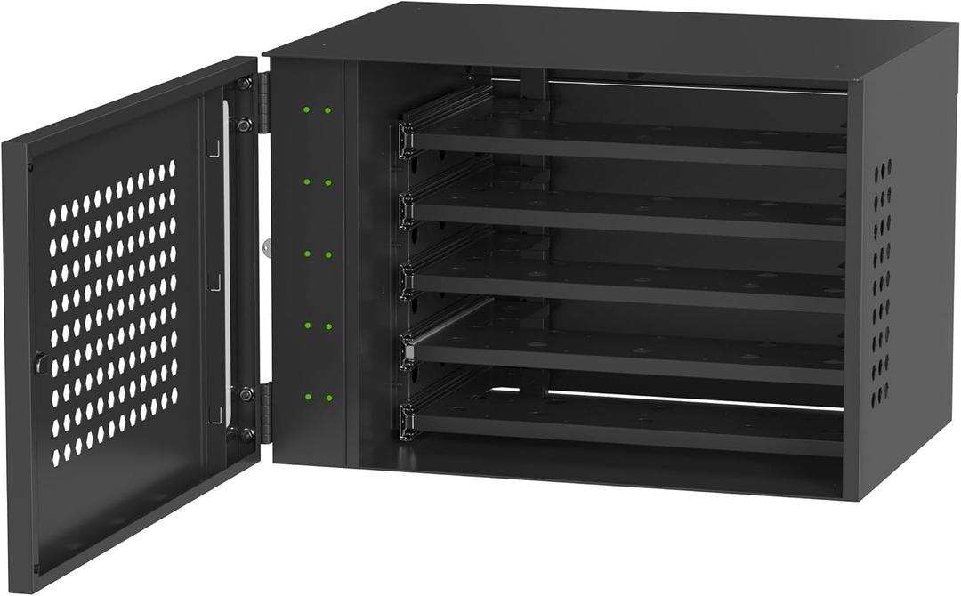 Charging Cabinet For 10 Tablets  Secured Charging Cabinet with Indicator Lights & Locking System for iPad, Samsung & Other Tablets - Compatible With CTA Wireless Charging Cases - Black - (POW-LICC10)