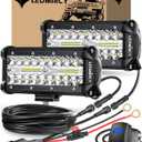 LEDMIRCY 7 Inch LED Light Bar Kit with Rocker Switch Wiring Harness 2PCS LED Pod Lights Triple Rows White Spot Flood Combo Beam Off Road Lights for Truck ATV SUV UTV Boat IP68 Waterproof