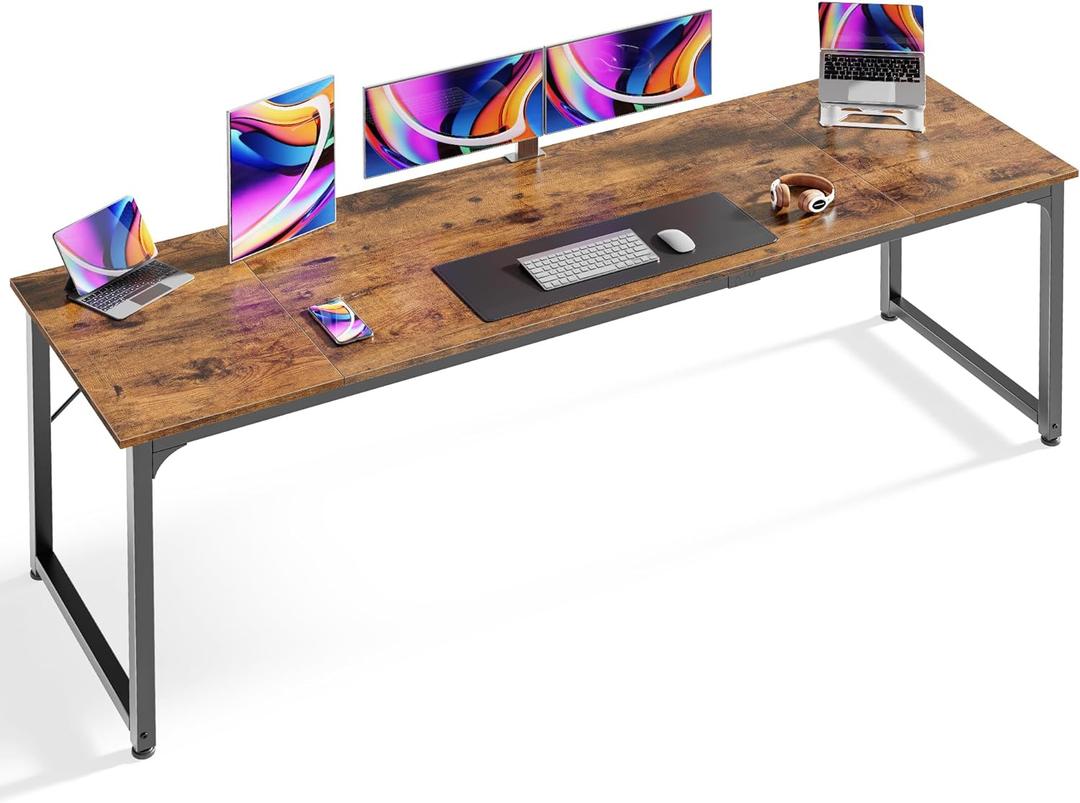 Huuger Computer Desk, 80 Inch Office Desk, Gaming Desk with Storage, Writing Desk Work Desk for Home Office, Study, Long Simple Desk, Large Legroom, Metal Frame, Rustic Brown