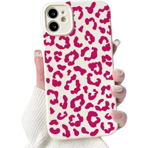 NITITOP Compatible with iPhone 12 Case Aesthetic Cute Leopard Print Pattern for Women Girls Men Trendy Slim Fit TPU Bumper Silicone Shockproof Full Camera Protection Cover - Rose Pink