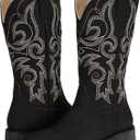 SheSole Cowgirl Boots for Women Square Toe Mid Calf Embroidered Fashion Western Cowboy Boots (8, Black)