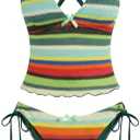 ZAFUL Women's Tankini Set V Neck Tummy Control Floral Printed Tie Side Thong Bikini Swimsuits 2 Piece Bathing Suits size Large