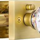 Square Glass Crystal Door Knobs Interior, Bedroom and Bathroom Privacy Satin Brass Gold Door Knobs with Lock, Diamond Shape Keyless