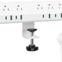 Jgstkcity Desk Clamp Power Strip,45W Fast Charging Station,4 USB-C,4 USB-A,Desk Mount Surge Protector,1875W Extension Cord with Multiple Outlets,ETL Listed,for Home Office Dorm Room,White,6 FT