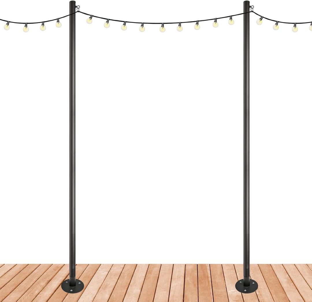 EXCELLO GLOBAL PRODUCTS Premium String Light Poles - 2 Pack - Extends to 10 Feet Deck Mount (Wood/Concrete)