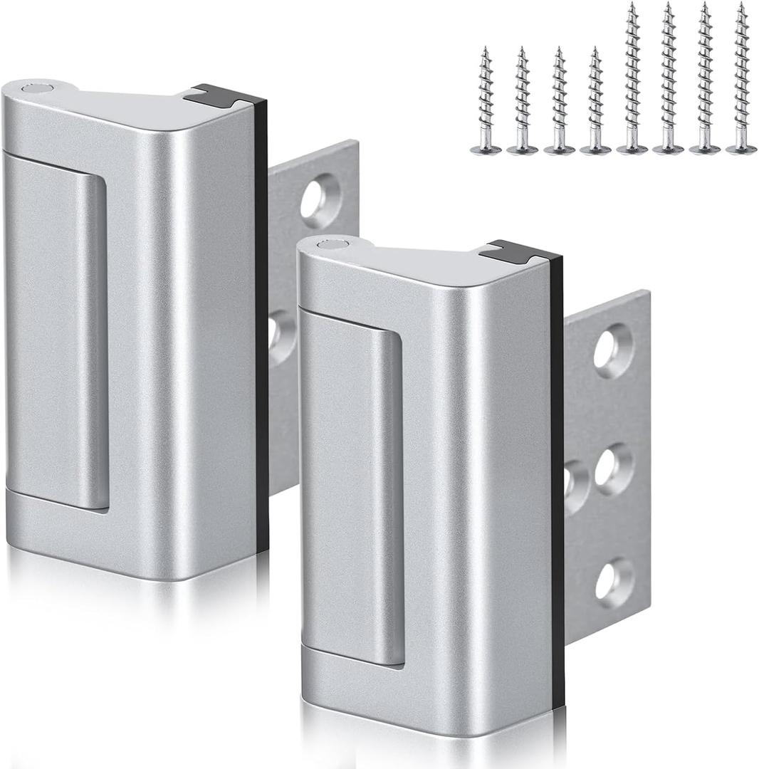 2Pack Home Security Door Reinforcement Lock - Withstands 800lbs of Force - Child Proof Door Lock- Ensure Child Safety and Unauthorized Entry, Suitable for Inward Swing Doors (Silver)