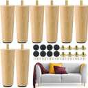 Maitys 8 Pcs 6 Inch Round Solid Wood Furniture Legs Furniture Wooden Replacement Chair Feet Dresser Sofa Couch Legs Table Cabinet Footstool DIY Projects for Home(Wood)
