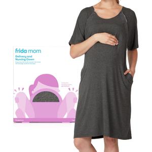 Frida Mom Labor and Delivery Gown for Hospital, Easy-Snap, Tagless Nursing Gown with Skin-to-Skin Access and Full Coverage in The Back, One Size