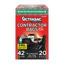 Ultrasac Contractor Bags 42 Gallon (20 PACK/w FLAP TIES), 32.75 x 44.5-3 MIL Thick Large Black Heavy Duty Industrial Garbage Trashbags for Professional Construction and Commercial use