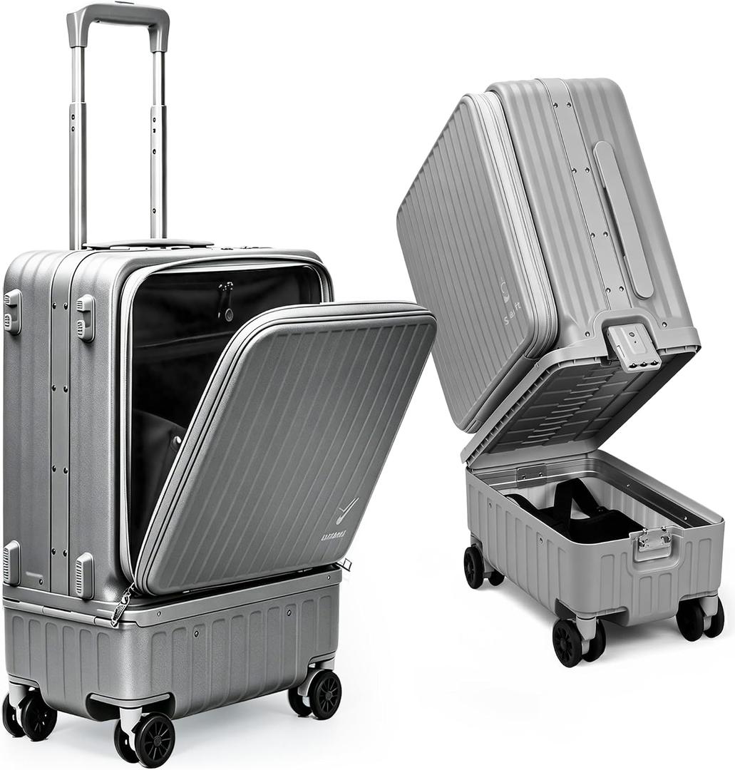 Carry On Luggage with Dual Compartment 22x14x9 Airline Approved 20 Inch, Carryon Suitcase Hard Shell Lightweight Wet Dry Separation luggage with Wheels for Gym Swim Weekend Sports Travel (Grey)