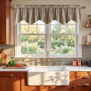 StangH Camel Beige Scalloped Valance Curtains, Premium Velvet Wavy Short Curtains for Kitchen Windows, Neutral Home Decor Window Treatment for Farmhouse, 52x18 Inch, 1 Panel