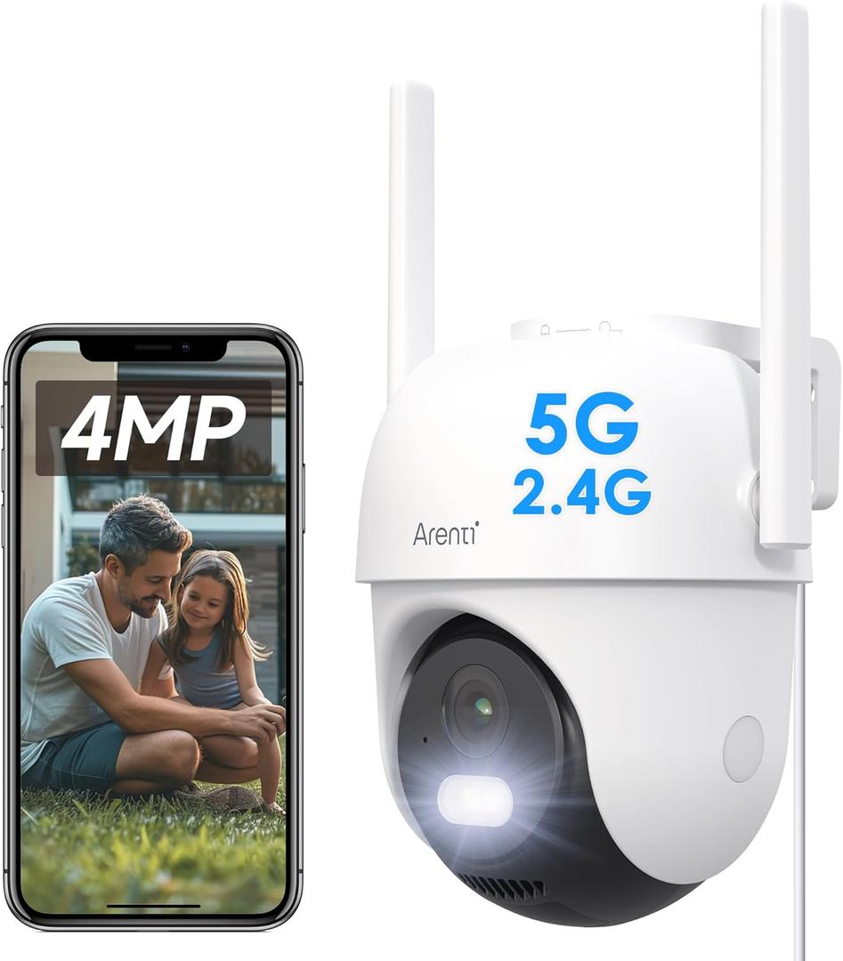ARENTI Security Camera Outdoor Wired, 24/7 Recording Surveillance Camera for Home Security, 5GHz/2.4GHz WiFi, Regular Patrol, 2K 4MP Resolution, 360 PTZ Motion Tracking(OP1)