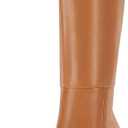 Coutgo Womens Wide Calf Knee High Boots Chunky High Heel Square Toe Fashion Leather Shoes with Side Zipper