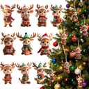 Christmas Tree Ornament Decoration, 10Pcs Christmas Tree Acrylic Pendant, Cute Reindeer Xmas Tree Accessories Christmas Pendants Hanging, Fun Deer Christmas Ornaments