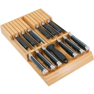 Utoplike in-Drawer Knife Block Bamboo Kitchen Knife Drawer Organizer, Handle Steak Knife Holder Without Knife, Fit for 12 Knives and 1 Sharpening Steel (Knives Not Included)