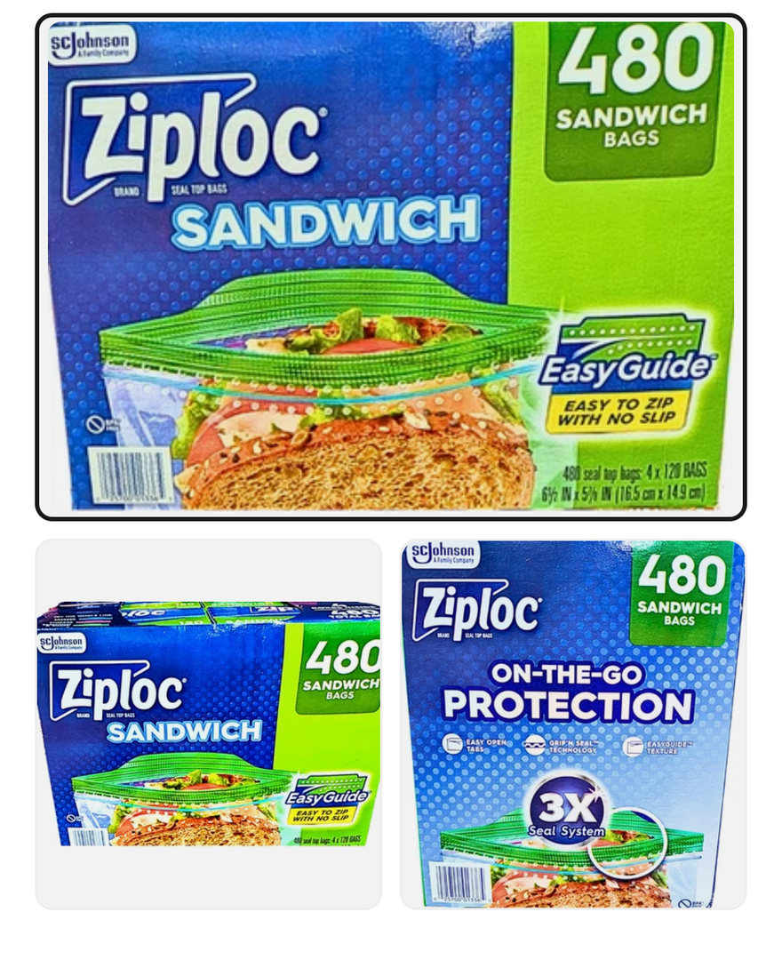 Ziploc Seal Top Bag Easy to Zip Sandwich Bags 4x120 Bags Total 480 Count, Pack of 2