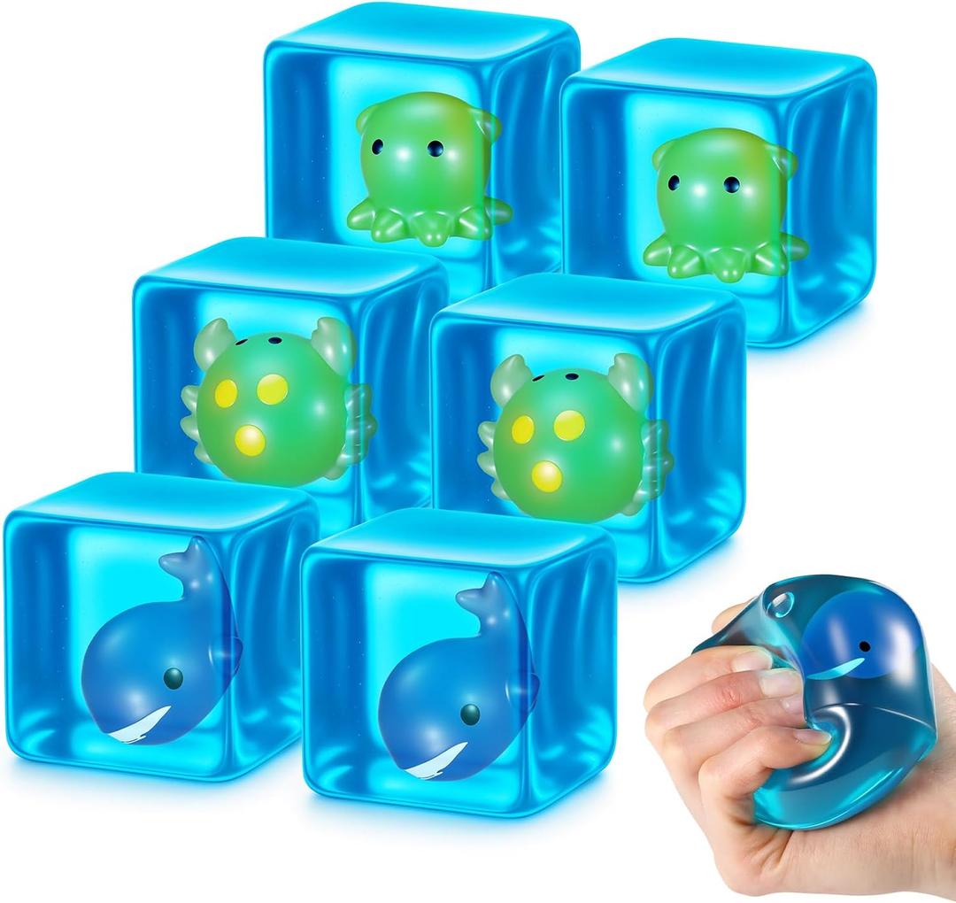 Civaner 6 Pcs 2.2 Inch Stress Cube Fidget Balls Adults Sensory Cube Stress Balls for Adults Squeeze Fidget Gift for Office Gift Party (Octopus,Whale,Crab)
