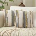 Aeckself Boho Throw Pillow Covers 18x18 Inch Set of 2, Farmhouse Decorative Striped Square Pillow Covers Chenille Tufted Pillow Cases Accent Neutral Pillowcase for Living Room Couch Bed, Yellow-Gray