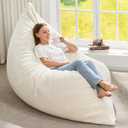 Hobestluk 3 in 1 Bean Bag Chair Giant Bean Bag Chairs for Adults with Plush Faux Fur Cover Convertible Bean Bag Floor Cushion with Machine Washable Cover for Living Room (Plush White)