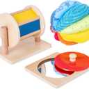 Montessori Baby Toys Play Kit - Mirror, Peekaboo, Knob Puzzle, Spinning Drum, Rainbow Ball - 6-12 Months Toddlers