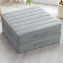 2 Pcs High Density Foam Floor Pillow - Upgraded Large Pillows Seating for Adults - Outdoor Floor Cushion with Soft Tufted Cover - Yoga Pillows for Sitting On Floor - 22 Inch Light Gray