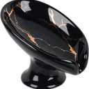 Soap Dish, Ceramic Soap Holder Self Draining Leaf Shape Bar Soap Holder, Marble Look Black Drain Soap Dish Holder for Bathroom, Easy to Clean Keeps Soap Dry, ANTIS'S HOME