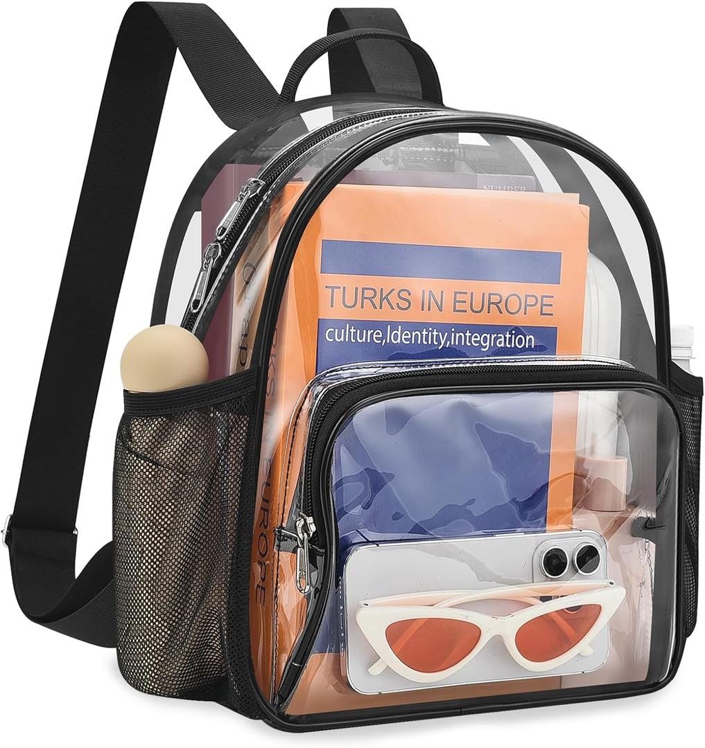 Lyingflat Clear Backpack for Stadium Events 12x12x6 Small Clear Backpack for Concert Sport Events Work, Black