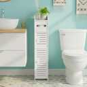 ShellKingdom Toilet Paper Holder Stand, Small Bathroom Storage Cabinet with Doors and Shelves, Slim Storage Cabinet for Bathroom Small Spaces Corner Floor - White (31.4 x 6.1 x 6.1 inch)