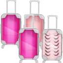VILLCASE 4 Pack Mini Suitcase Favor Boxes - 6.5 Inch Portable Eyelash Storage Case with Rolling Wheels - Pink and Rose Red Lash Packaging Suitcase for False Eyelashes - Plastic Tiny Luggage