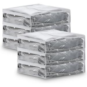 6 Pcs Clear Zippered Sweater Storage Bags with Zipper Plastic Sheet Organizer and Storage for Clothing Blankets Sheet Linen Bed Pillow Cube Organizer(16 x 12 x 4 Inch)
