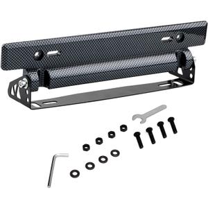 1 PC Adjustable Car Flip Up License Plate Bracket, Stainless Steels Front License Plate Mount, Distortion-Proof Bumper License Plate Holder, Universal for Most Cars (Carbon Fiber Black)
