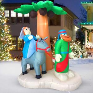 HappyThings! Christmas or Messianic Inflatables Outdoor Decorations for The Yard Blow Up Nativity Sets Journey to Bethlehem w/LED Lights and Blower for The Holidays 7x5.5x4 ft