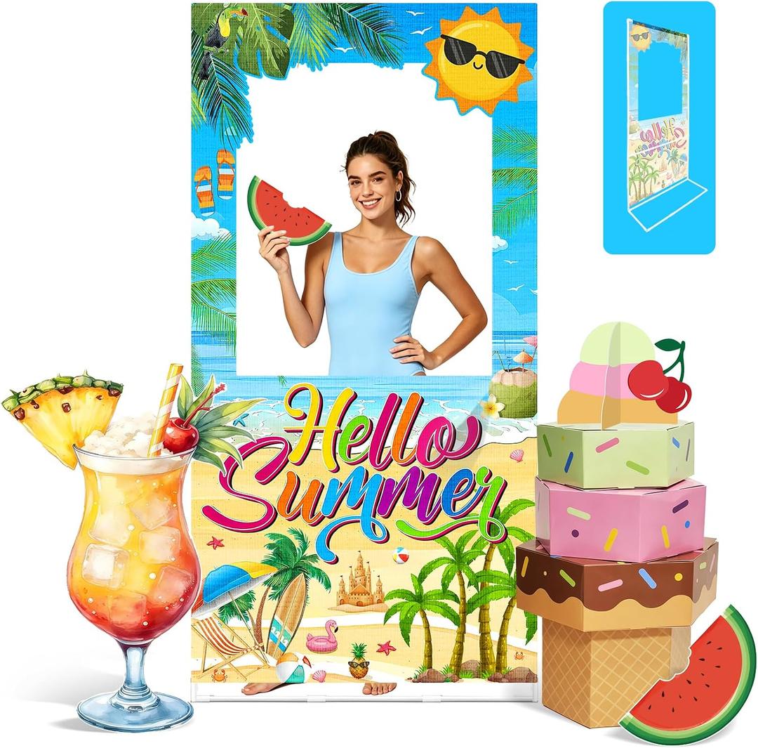 Hello Summer Photo Booth Props: Pool Party Decorations Pool Party Photo Booth Props Summer Pool Party Decorations Summer Party Backdrop