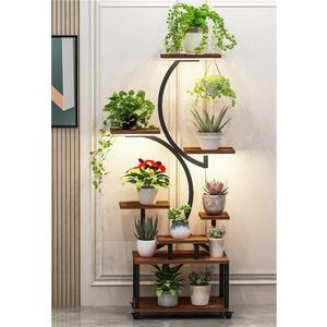 Plant Stand Indoor with Grow Lights, 8 Tiered Indoor Plant Shelf, 61" Tall Plant Stand for Indoor Plants Multiple, Metal Plant Flower Holder Stand, S-Shaped Plant Rack for Home, Patio (Black)