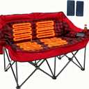 Heated Double Camping Chair with 2 Battery, Padded Camping Couch with 3 Heat Levels and 4 Heating Zones, Oversized Camp Loveseat Support 800lbs for Soccer Games, Tailgating, RV Travel, Beach Days, Large