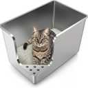 Stainless Steel Litter Box 14.5" High-Side, XL Metal Cat Litter Box, Corner Opening Entry Pet Toilet, Cat Litter Pan with Wheels, Easy to Move, Non-Stick, No Odor, for Big or Multiple Cats