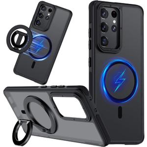 TIANNIUKE for Samsung Galaxy S21 Ultra Case, Dual-Side Magnetic Ring Holder,Compatible with MagSafe, Anty-Slip Grip,Military-Grade Protective, Adjustable Kickstand, Magnetic Phone Case 2 (Black)