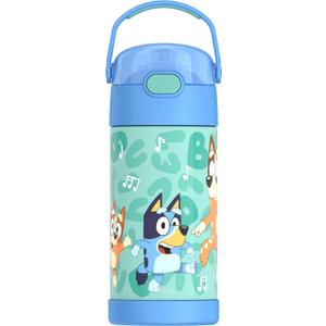 THERMOS FUNTAINER Water Bottle with Straw - 12 Ounce - Kids Stainless Steel Vacuum Insulated Water Bottle with Lid, Bluey