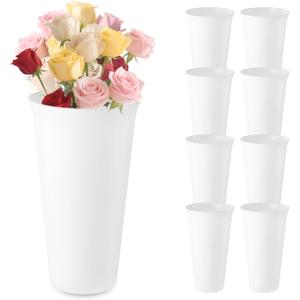 8 Pack Modern Round Vases Flower Buckets, 9.84 Inch Plastic Floral Flower Vases for Centerpieces Floral Display Decorative Buckets Table Home Bridal Shower Wedding Festival Decorations