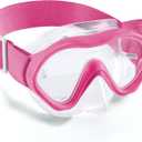 Aegend Kids Swim Goggles Snorkel Diving Mask for Kids Youth 3-15, Knitted Fabric Strap, Anti-Fog 180 Clear View (1 Pack-rose Red)