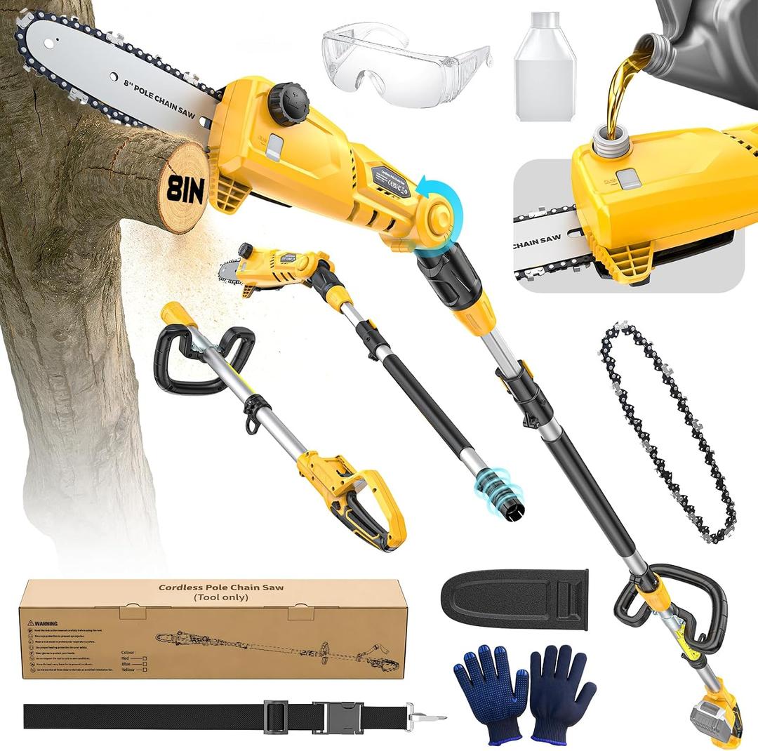 Ecarke Cordless Pole Saw Compatible with Dewalt 20V, 16FT Max Total Reach, 8 Inch Detachable Tree Cutter, Electric Chainsaw Trimmer, 26ft/s Cutting Speed Pruner for Branch Pruning (Tool Only)